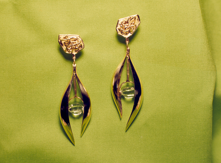 Toza, earrings, gold with faceted stone, 1960s