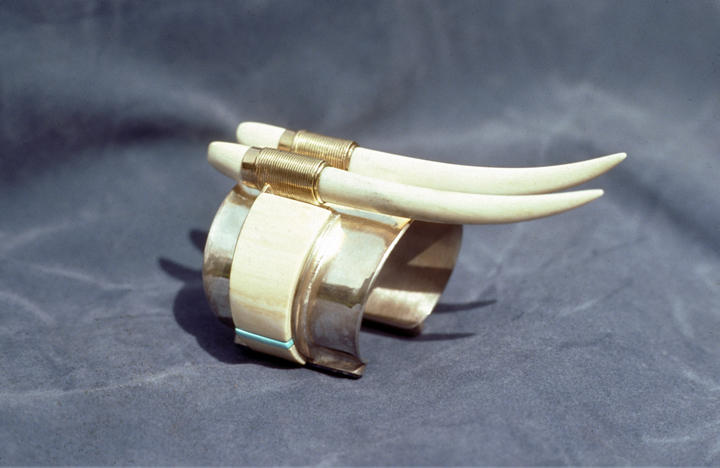 Toza, bracelet, silver, gold, turquoise and ivory, 1970s