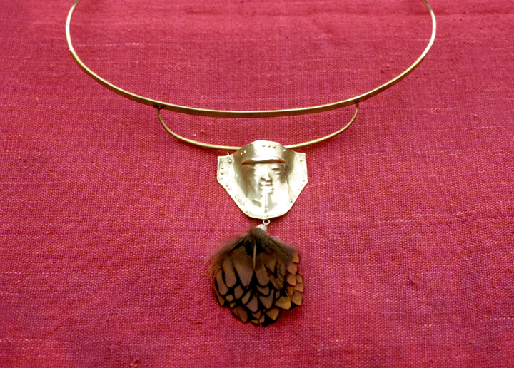 Toza, necklace, gold with feathers, 1970s