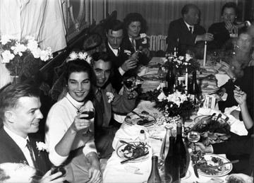 Reception table at Ruth and Svetozar's wedding, January 9, 1954