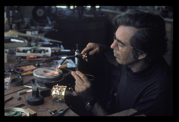 Svetozar at his workbench, with a gold cuff, Encinitas, c. 1960s