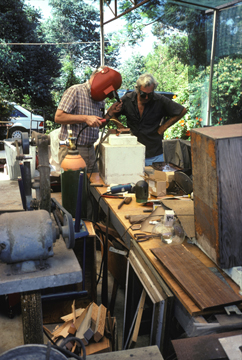 Svetozar and Malcolm Leland welding, Encinitas, c. 1980s